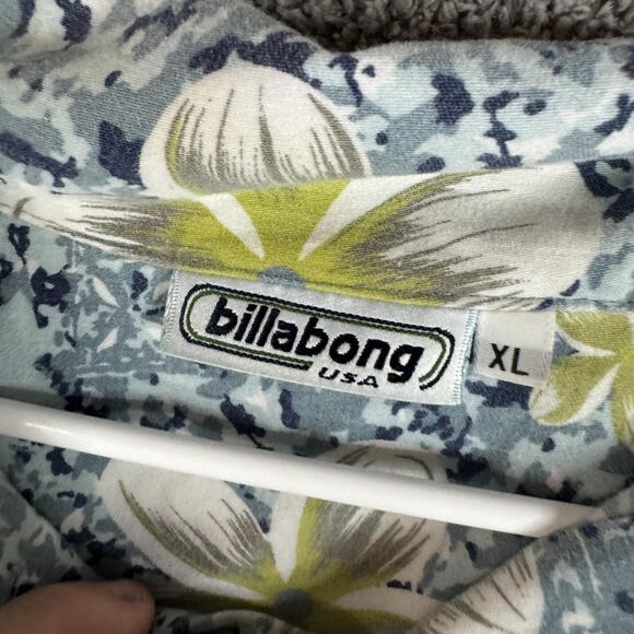 Billabong Shirt Mens Extra Large Blue Green Floral Hawaiian Aloha Short Sleeve - Picture 4 of 10